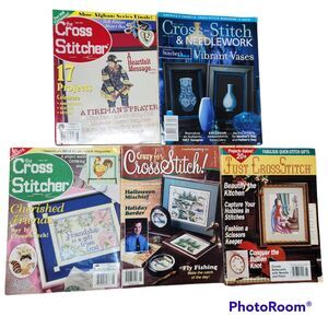 Lot of 5 Cross Stitch Magazines Floral Vases Precious Moments Fish Fireman Etc